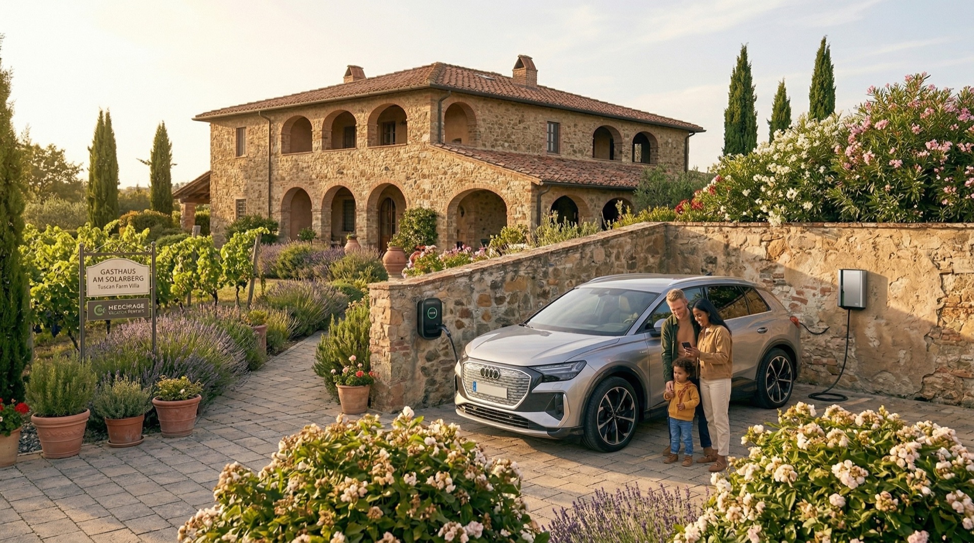 European vacation rental villa with EV charger and electric car